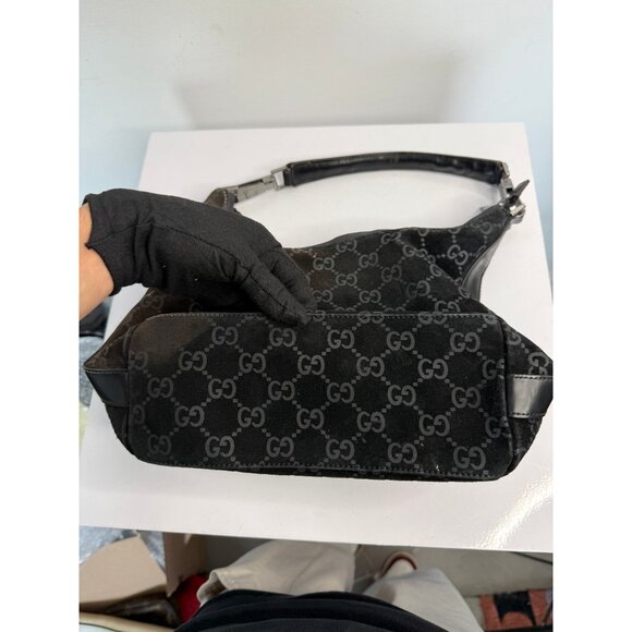 Vintage Gucci Black GG Suede Hobo Shoulder Bag - Picture 4 of 11